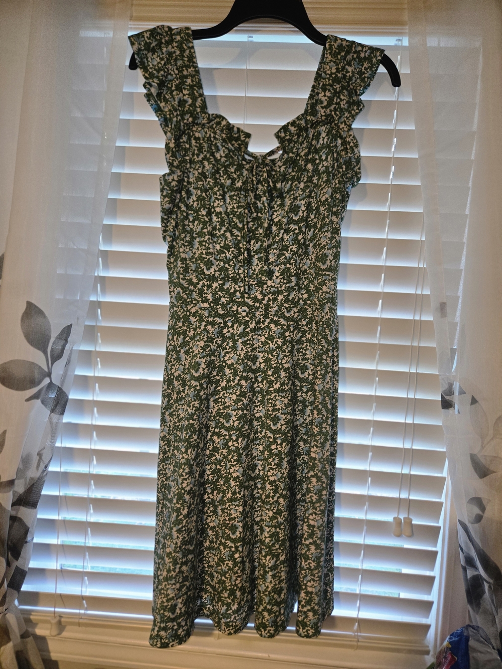 Green Floral Midi Dress with Ruffle Straps